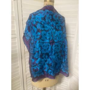 80s Silk 28” Square Scarf Blue Purple Black Hand Rolled Hem